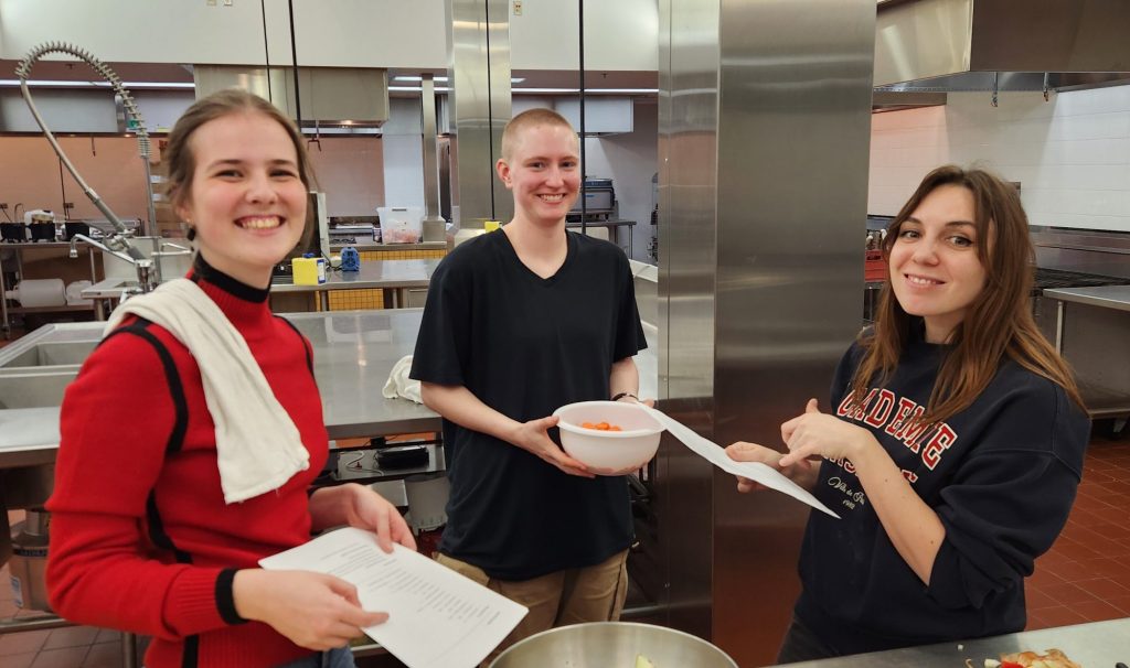 Students prepare Russian and Kazakh food.